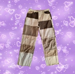 brown colourblock patchwork jeans